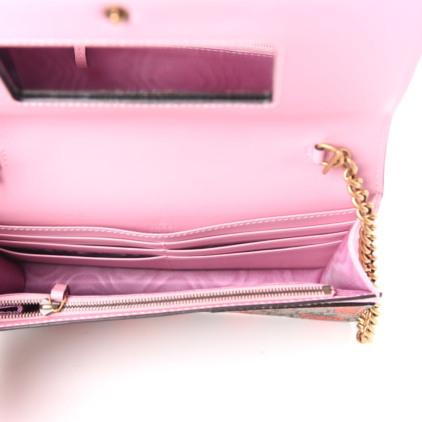 GG Supreme Monogram Strawberry Chain Wallet