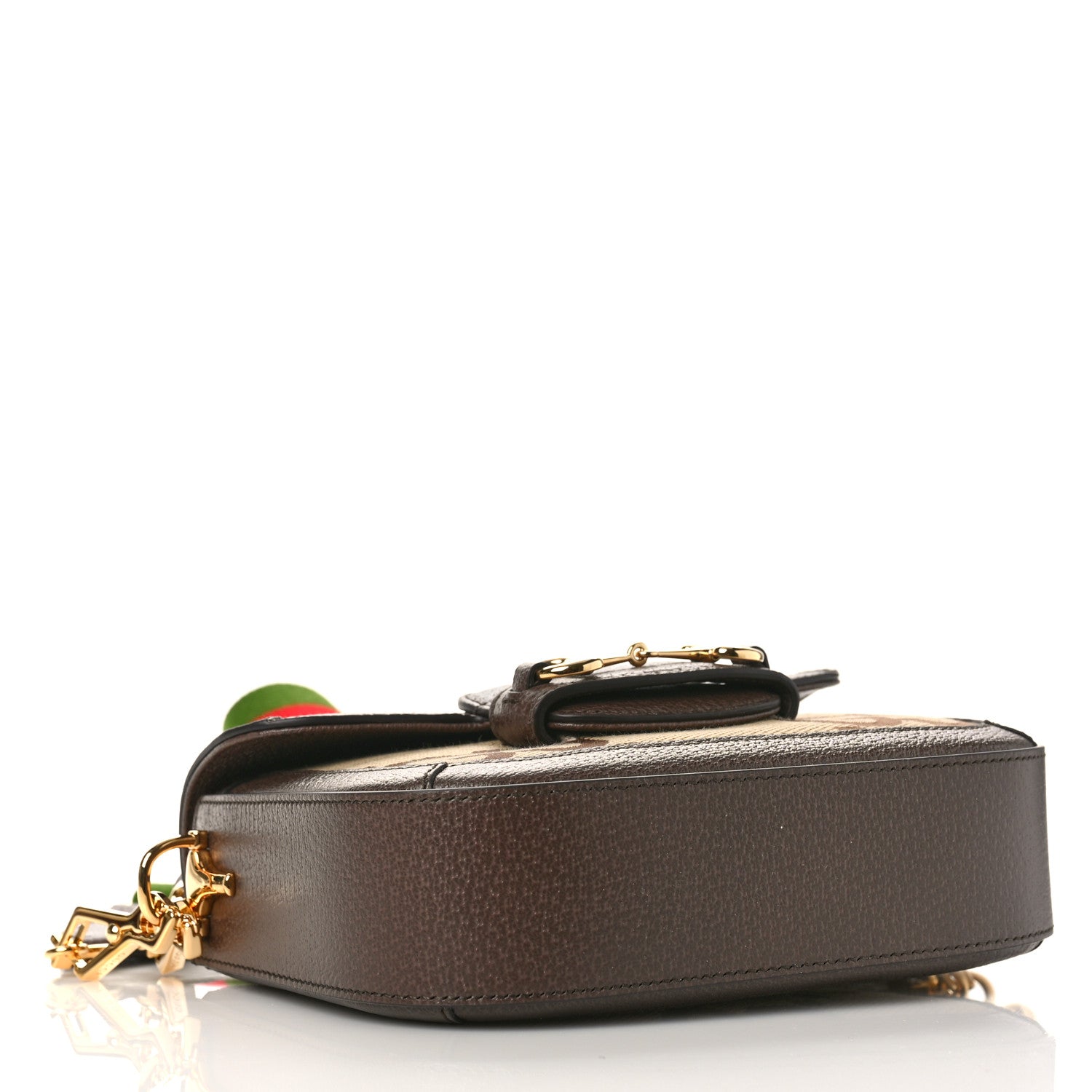 Gucci Monogram Jumbo GG Textured Dollar Calfskin Web Mini Horsebit 1955 Shoulder Bag Camel Ebony New Acero 4 of 8