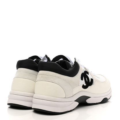 Chanel Mesh Suede Calfskin Grained Calfskin Womens CC Sneakers 39 White Black 4 of 8