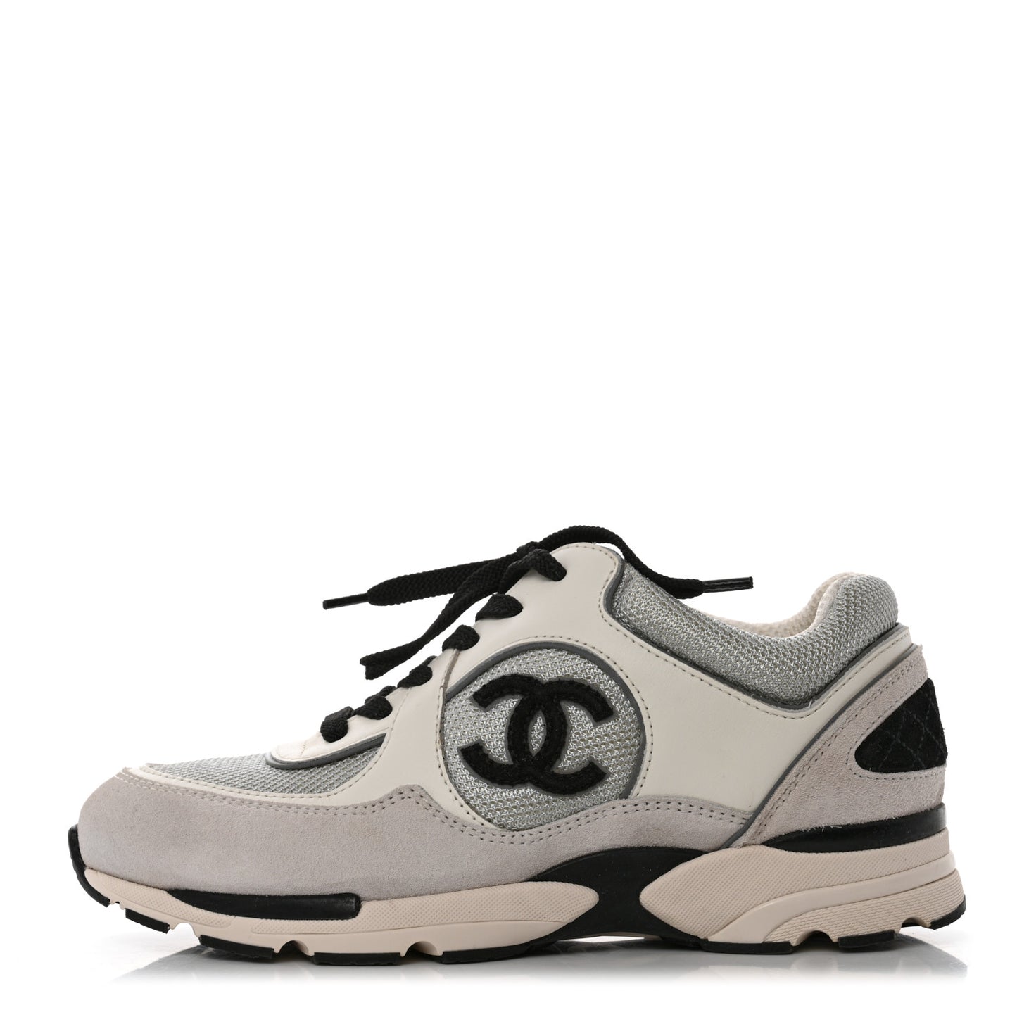 Nylon Calfskin Suede Womens CC Sneakers 37.5 Grey White