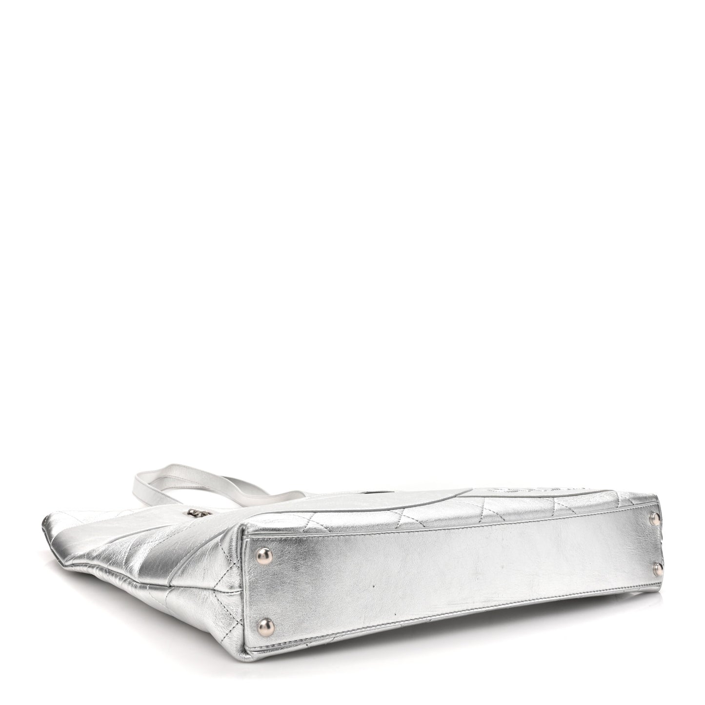 Metallic Calfskin Stitched CC Club Monaco Tote Silver