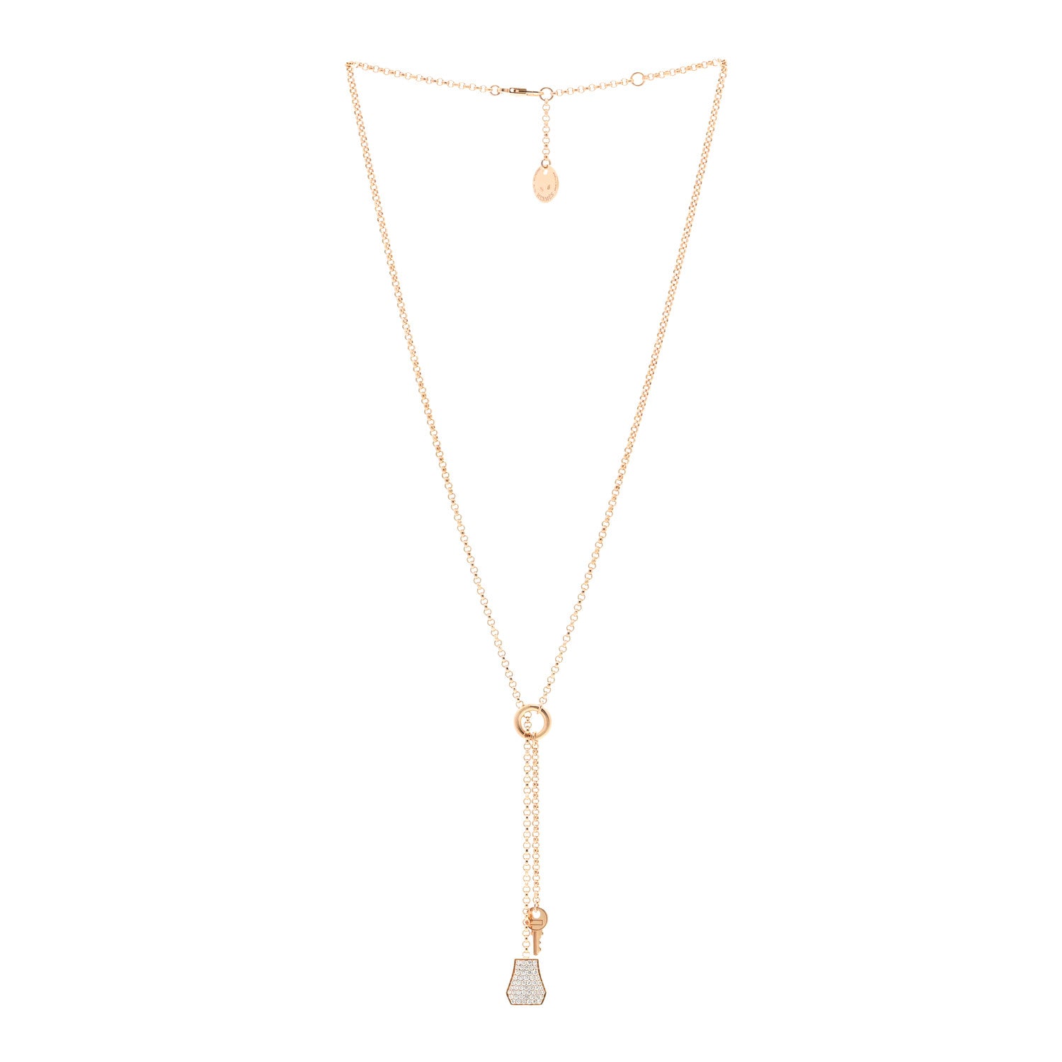 Hermes 18K Rose Gold Diamond PM Kelly Clochette Necklace 3 of 5
