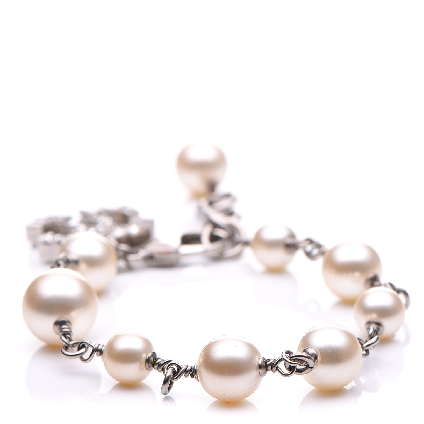 Baguette Crystal Pearl CC Bracelet Silver