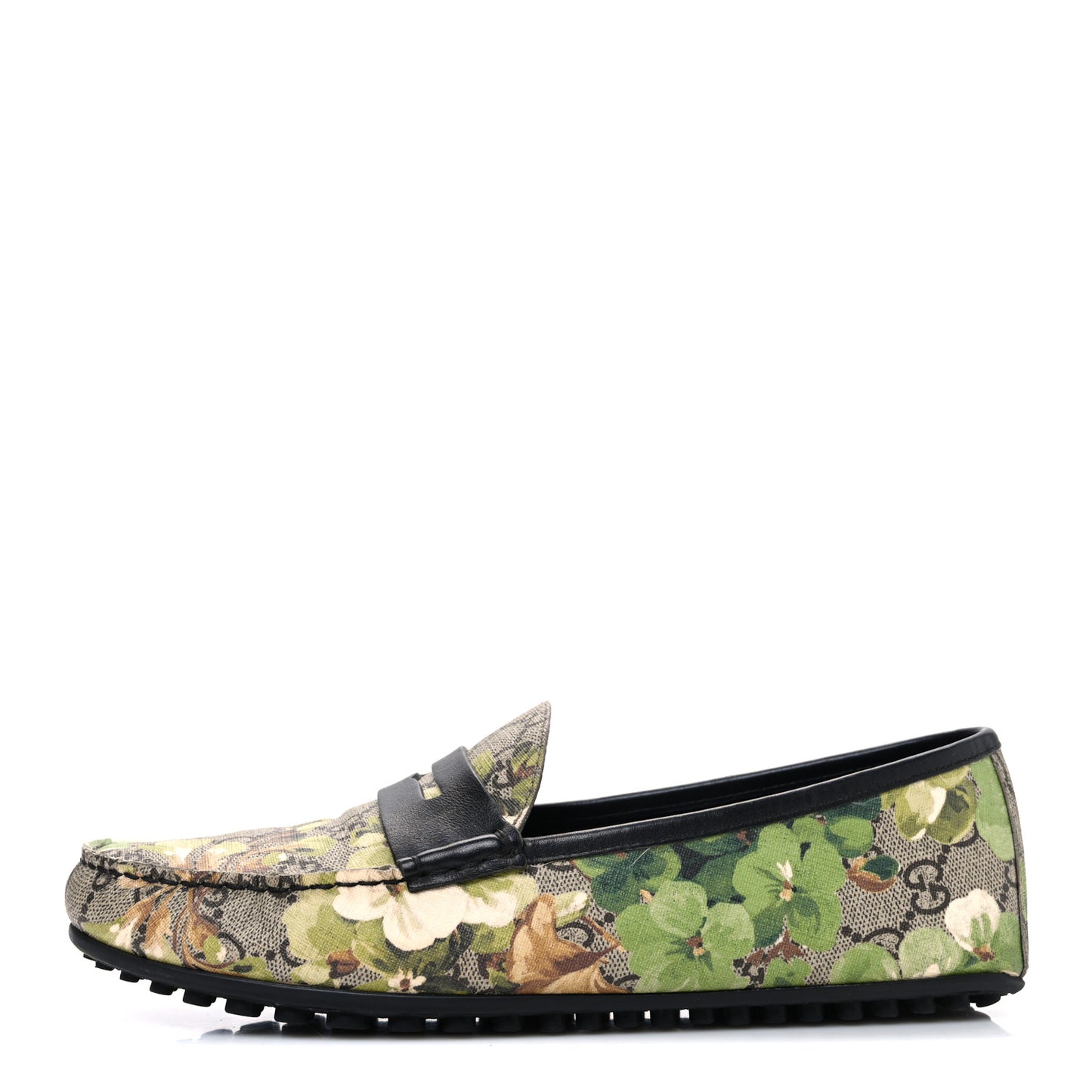 GG Supreme Monogram Blooms Mens Driver Loafers 7 Beige New Military Black