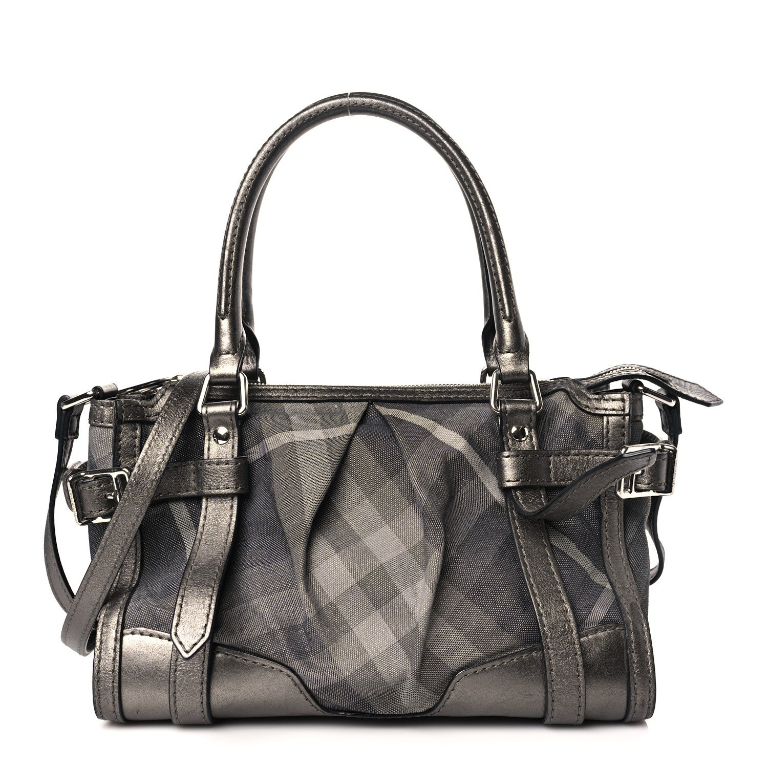 Burberry Shimmer Check Pilgrim Satchel Pewter 1 of 8