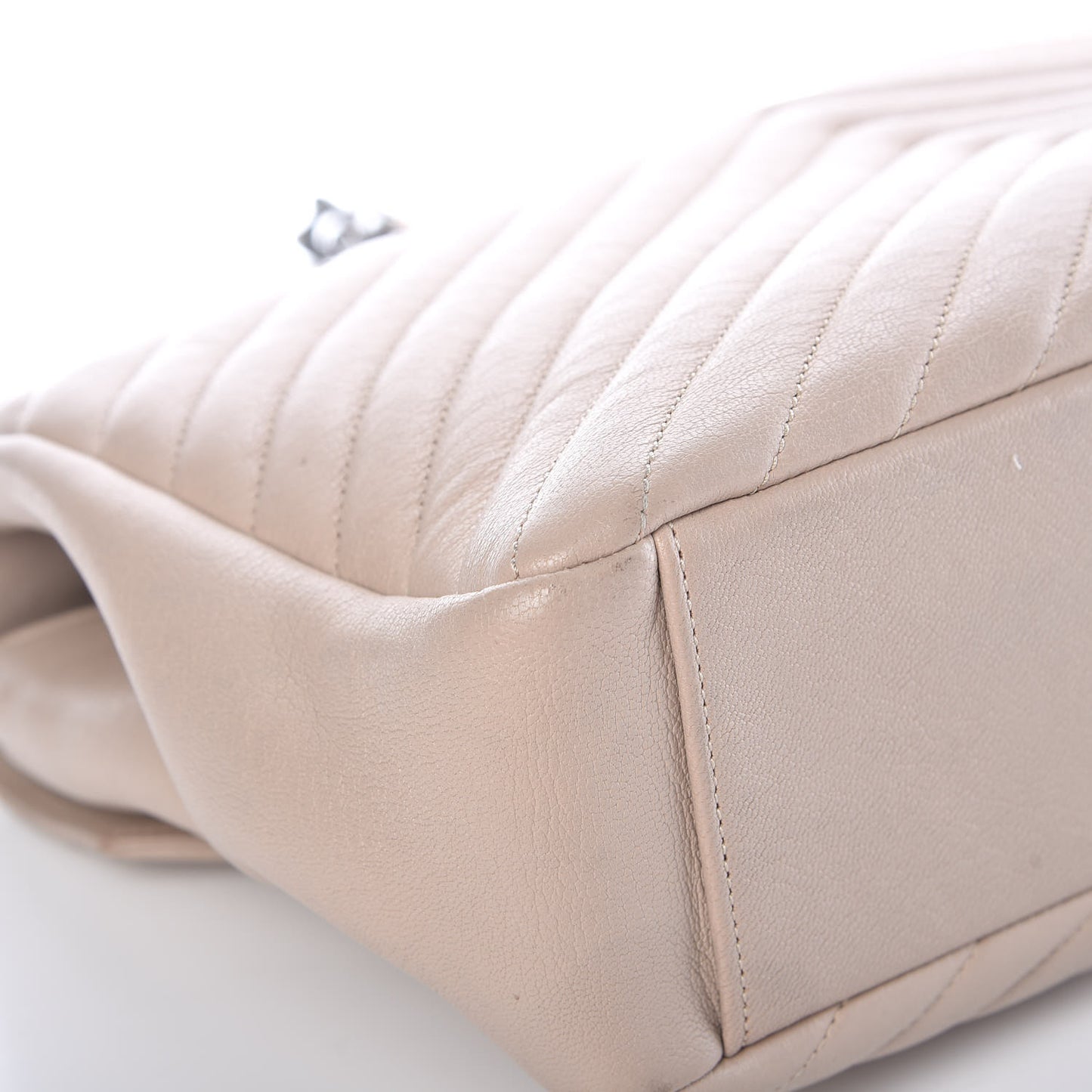Sheepskin Matelasse Chevron Monogram Large College Satchel Taupe