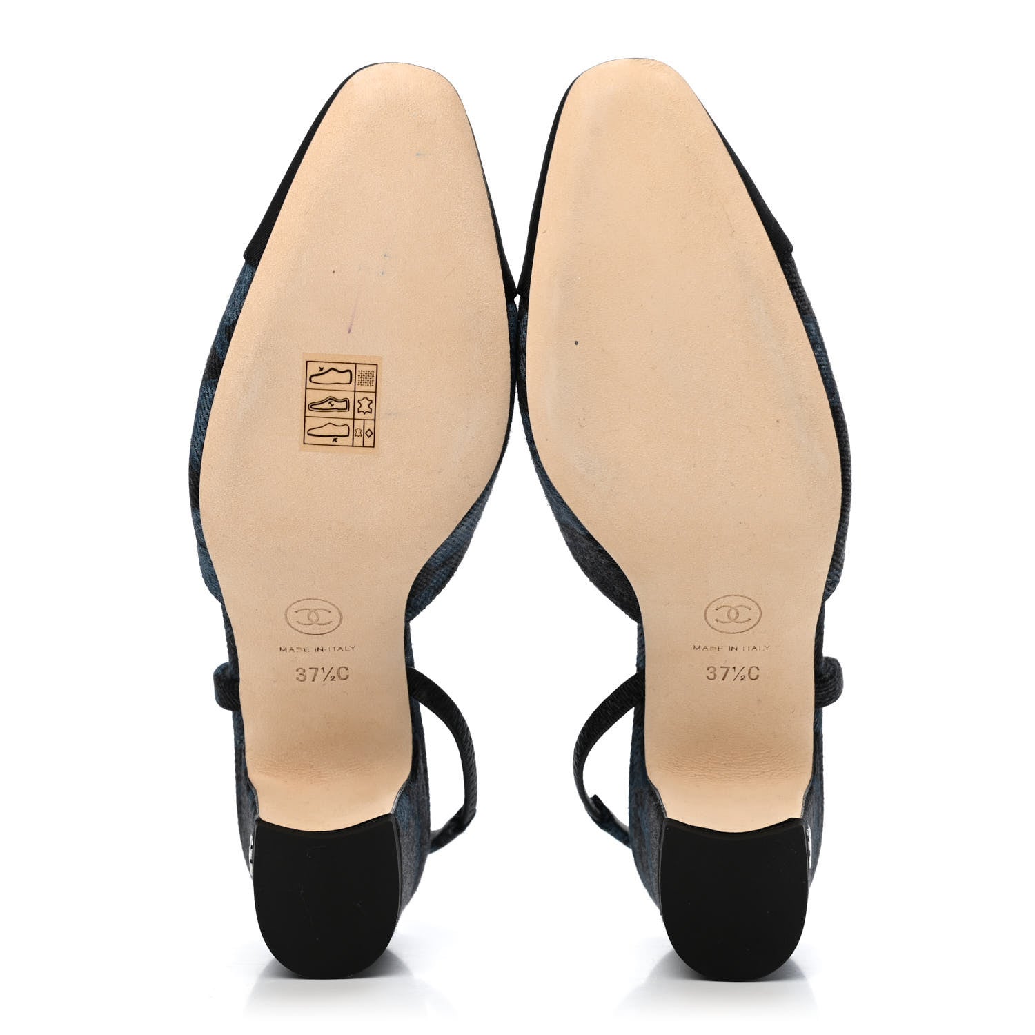 Chanel Denim Cap Toe CC Slingback Pumps 37.5 Charcoal Black Blue 4 of 4
