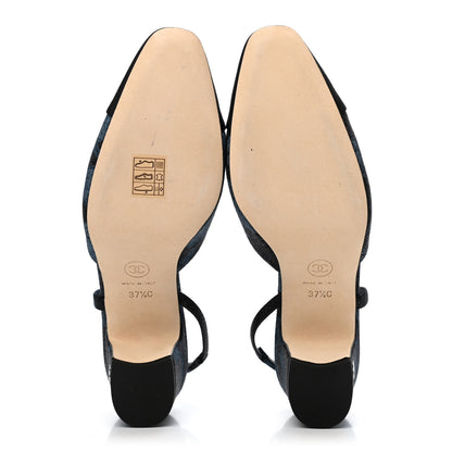 Chanel Denim Cap Toe CC Slingback Pumps 37.5 Charcoal Black Blue 4 of 4