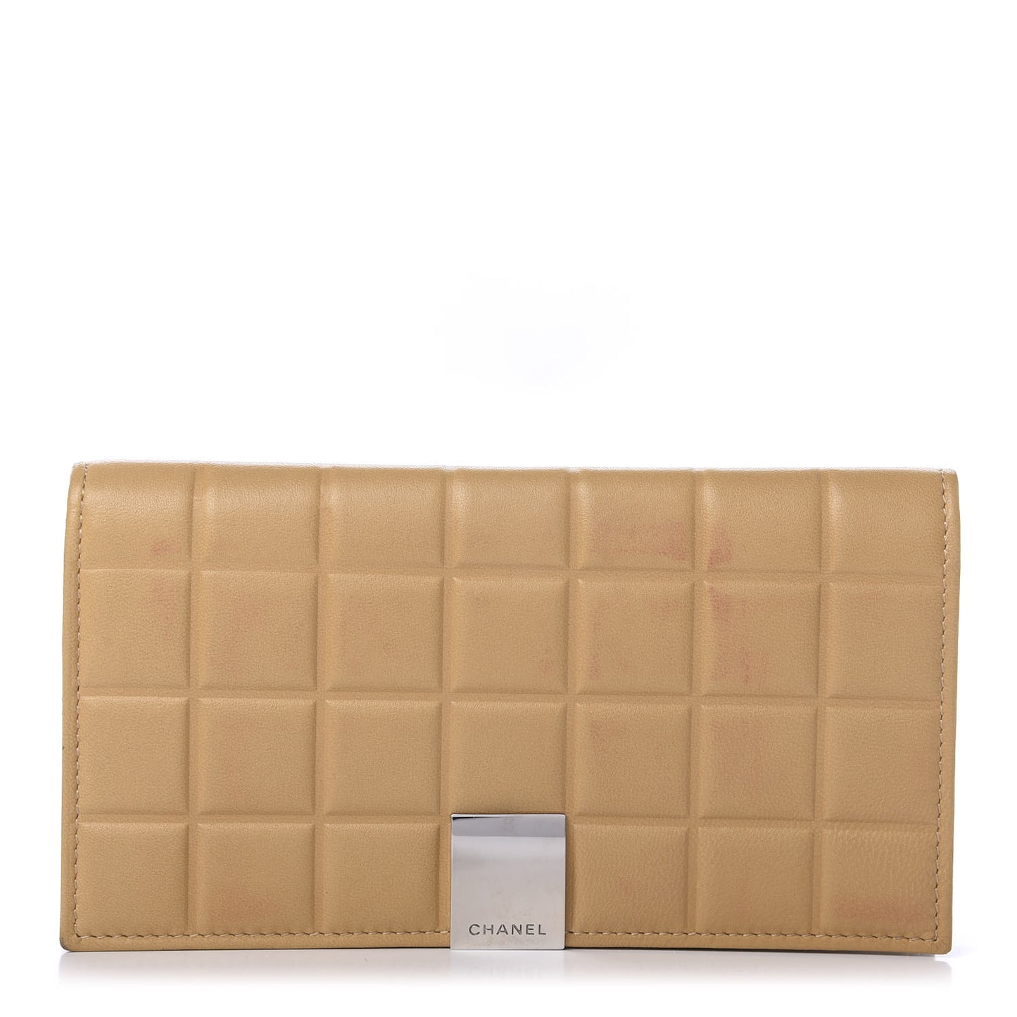 Lambskin Quilted Chocolate Bar Long Wallet Beige