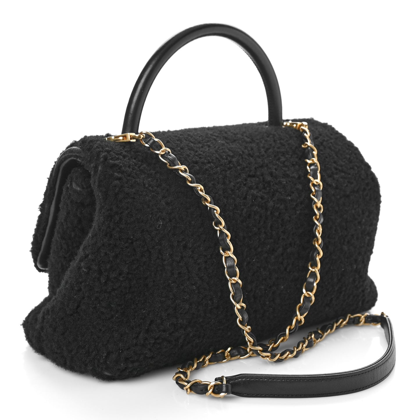 Shearling Lambskin Medium Coco Handle Flap Black