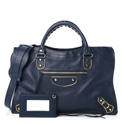 Balenciaga Chevre Gold Metallic Edge Hardware City Bleu de Minuit 1 of 4