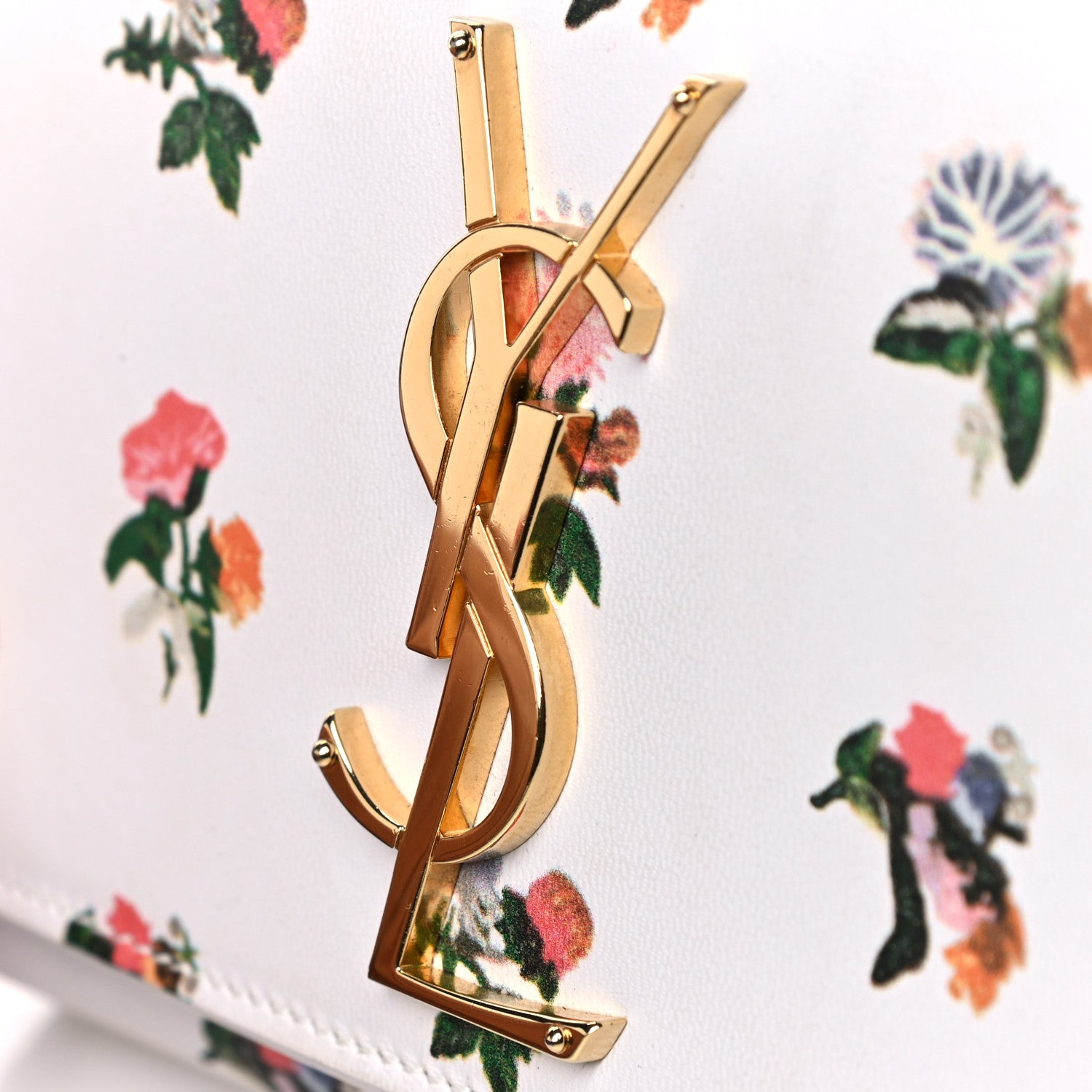 Saint Laurent Calfskin Prairie Flower Printed Small Classic Monogram Kate Satchel White 11 of 11