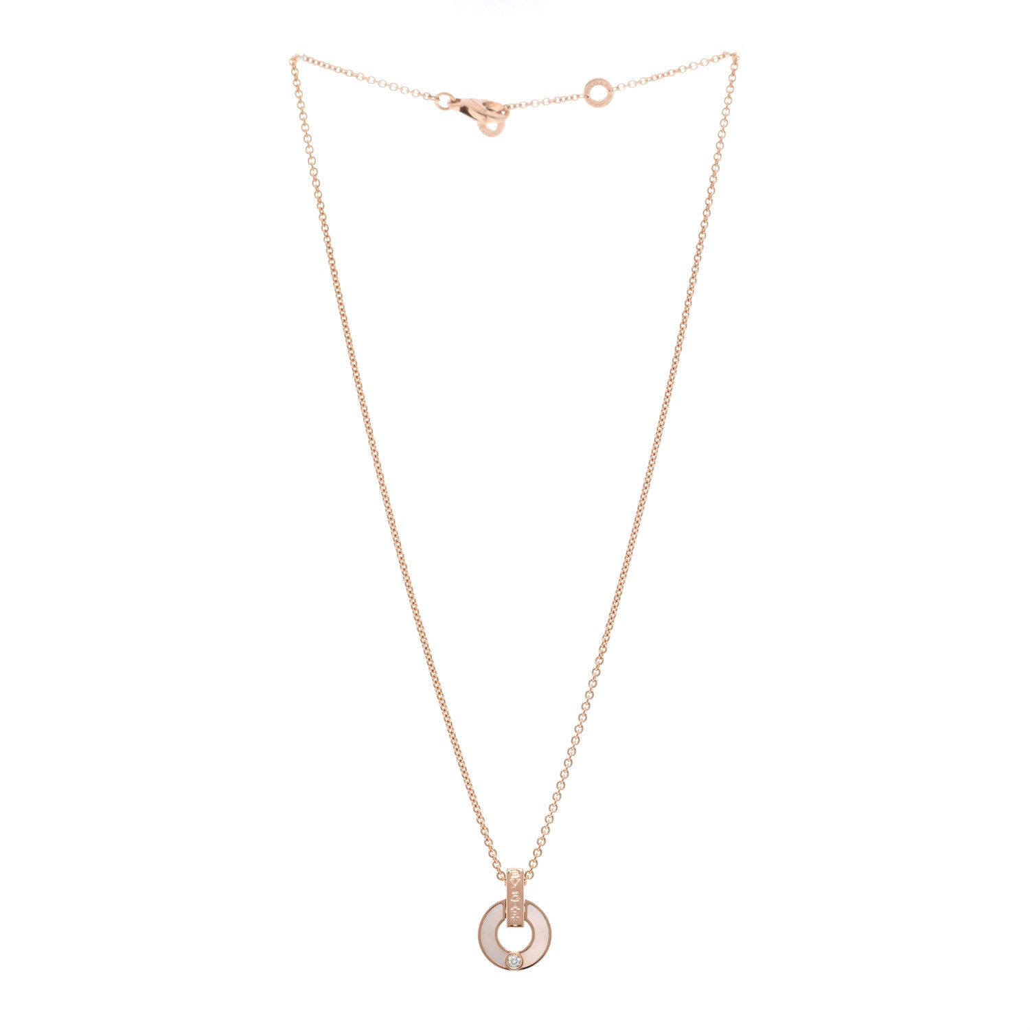Bulgari 18K Rose Gold Diamond Mother of Pearl Openwork Pendant Necklace 3 of 4