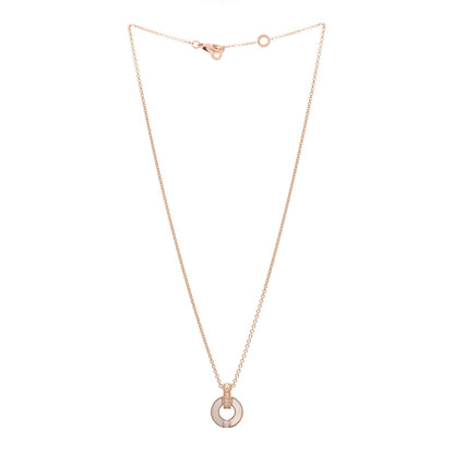 Bulgari 18K Rose Gold Diamond Mother of Pearl Openwork Pendant Necklace 3 of 4