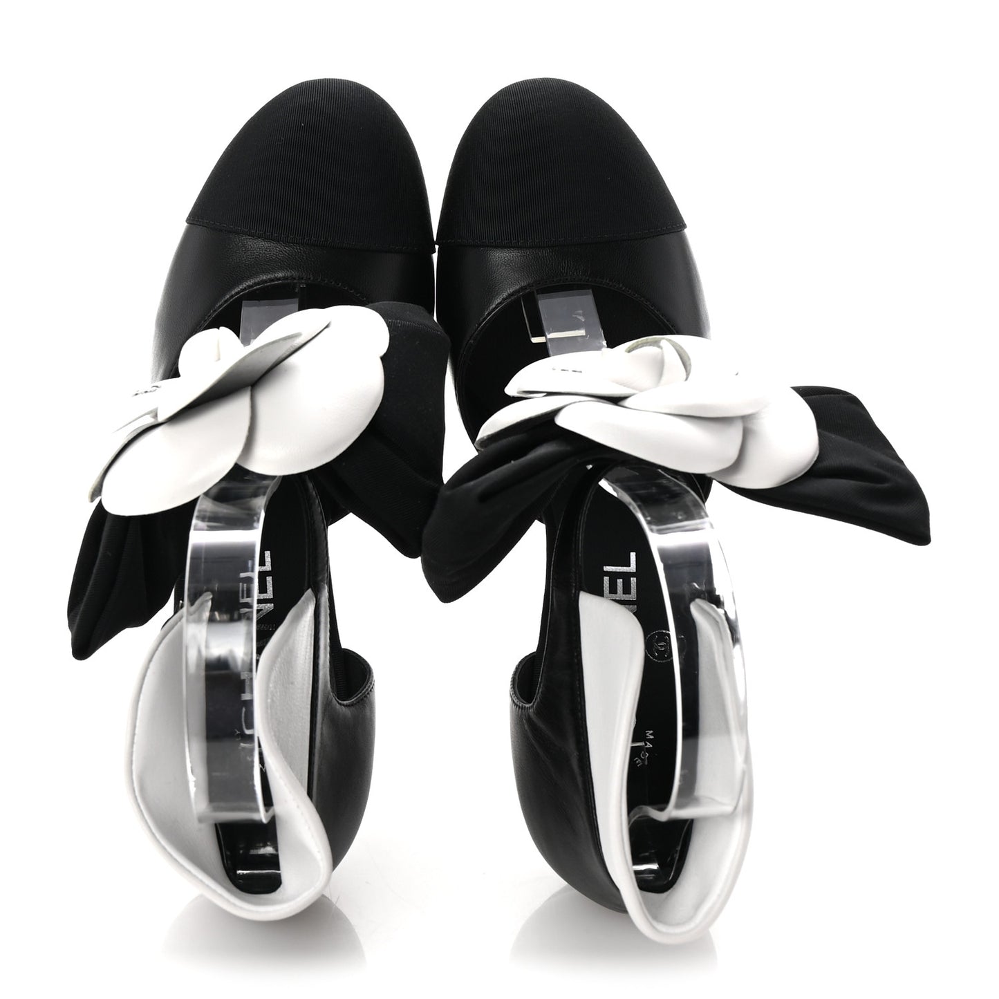 Lambskin Grosgrain Cap Toe Camellia Mary Jane Platform Pumps 36.5 Black