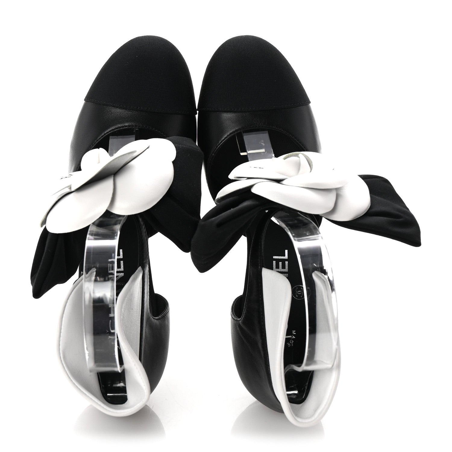 Chanel Lambskin Grosgrain Cap Toe Camellia Mary Jane Platform Pumps 36.5 Black 2 of 10