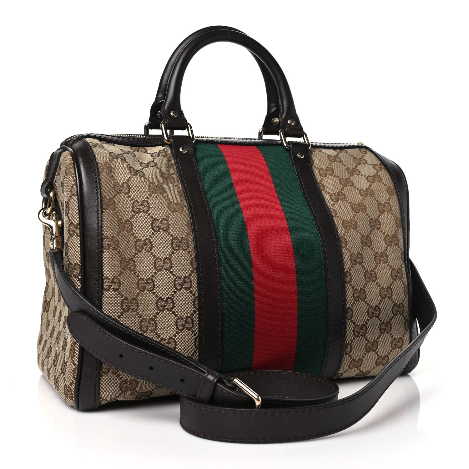 Gucci Monogram Vintage Web Medium Boston Dark Brown 3 of 11