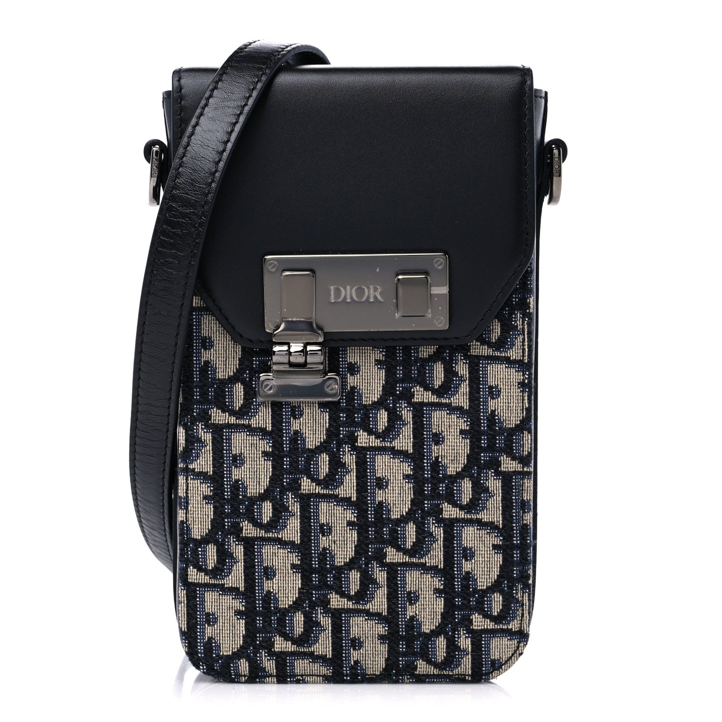 Oblique Calfskin Vertical Pouch Black