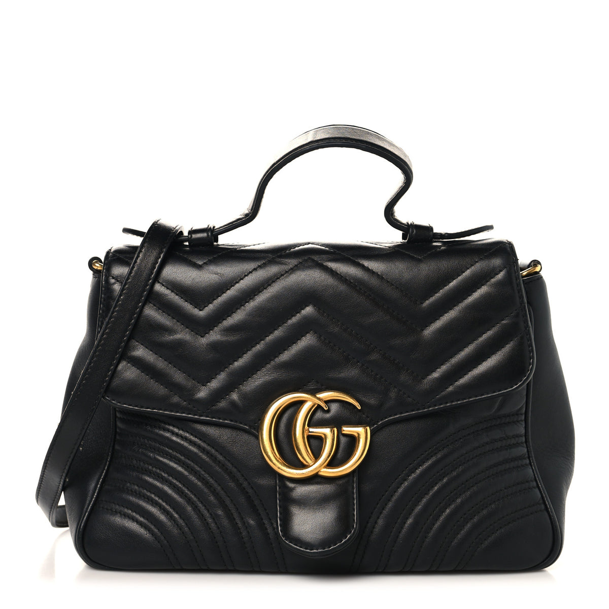 Calfskin Matelasse Small GG Marmont Top Handle Shoulder Bag Black