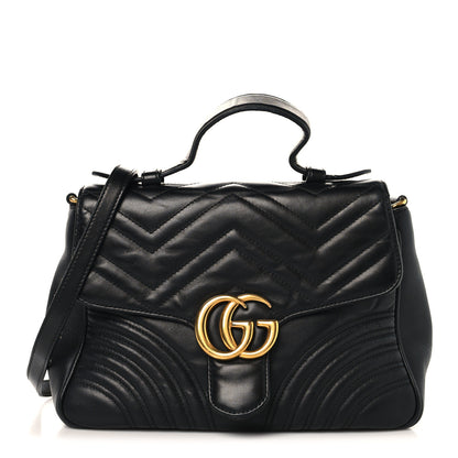 Gucci Calfskin Matelasse Small GG Marmont Top Handle Shoulder Bag Black 1 of 10