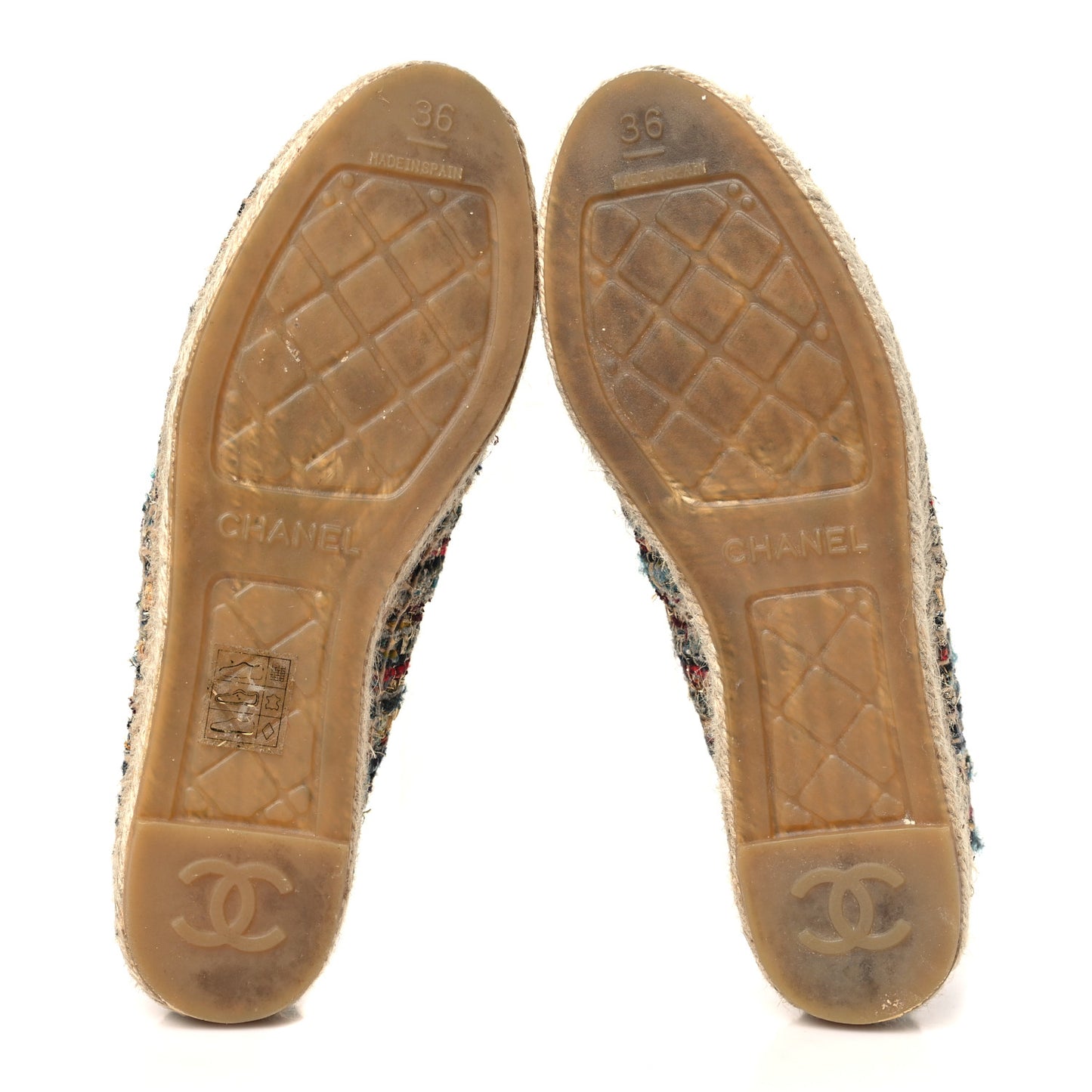 Tweed Grosgrain CC Espadrilles 36 Multicolor Black