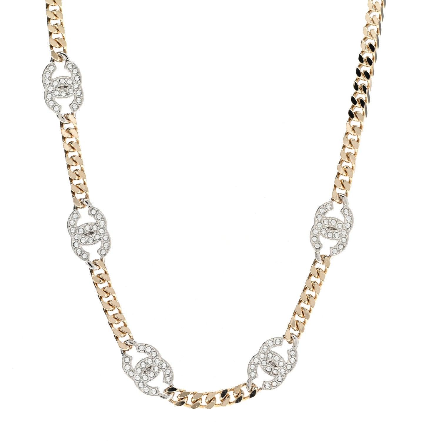 Chanel Crystal Chain CC Link Choker Gold Silver 1 of 6