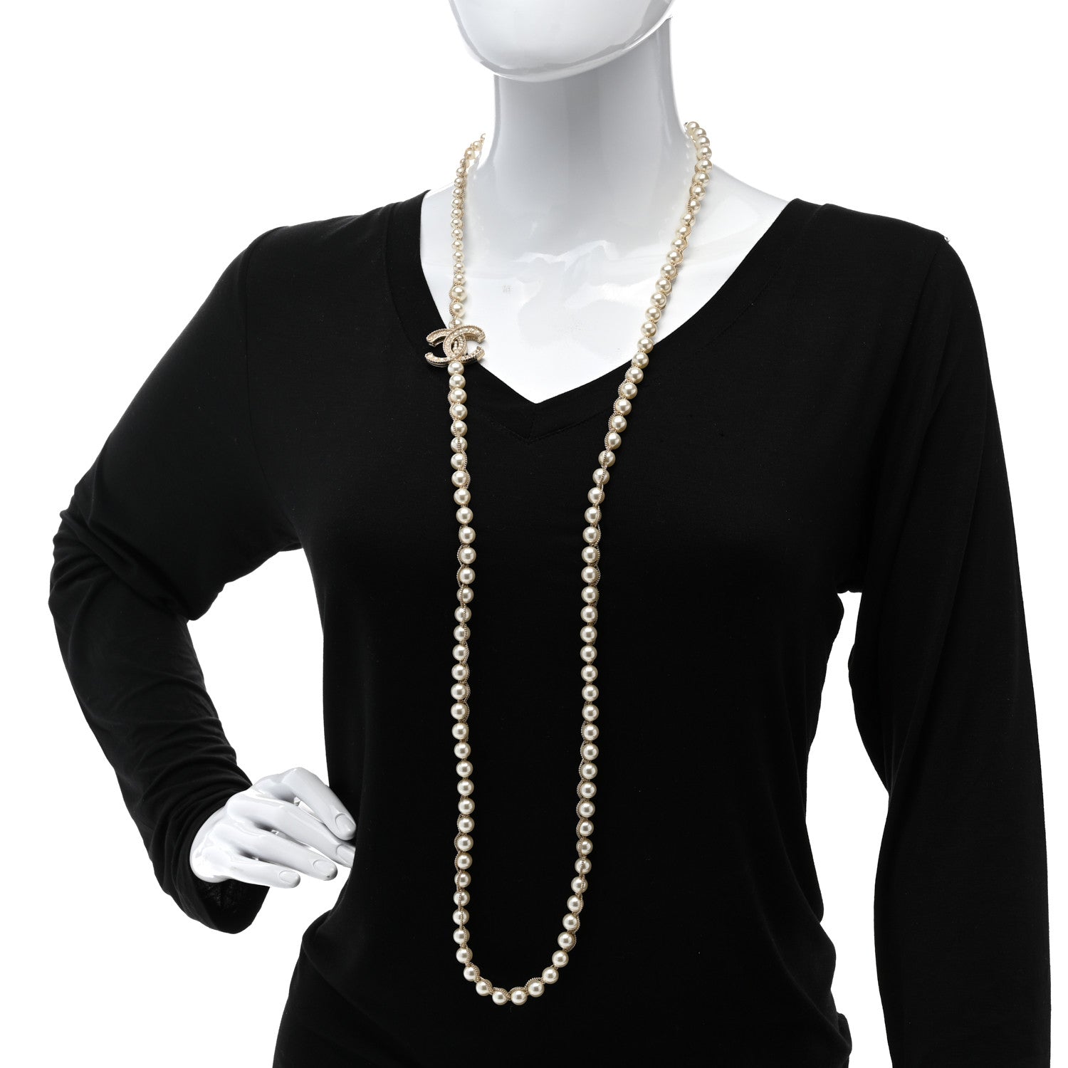 Chanel Pearl CC Chain Long Necklace Gold Pearly White 2 of 5