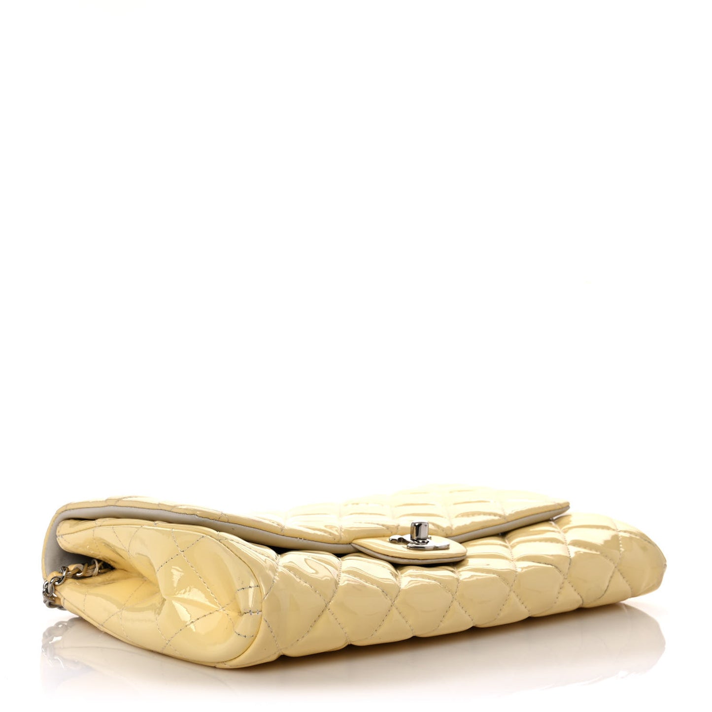 Patent Quilted Clutch With Chain Flap Beige