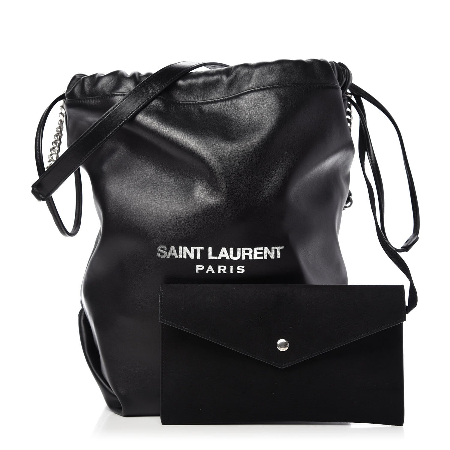 Saint Laurent Lambskin Teddy Drawstring Bag Black 1 of 9