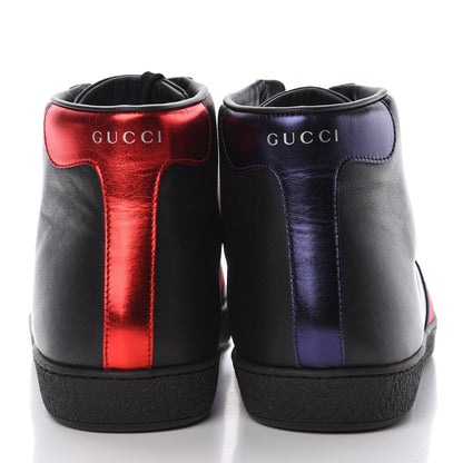 Gucci Calfskin Miro Soft Web Bee Embroidered Mens Ace High Top Sneakers 9.5 Black 5 of 10