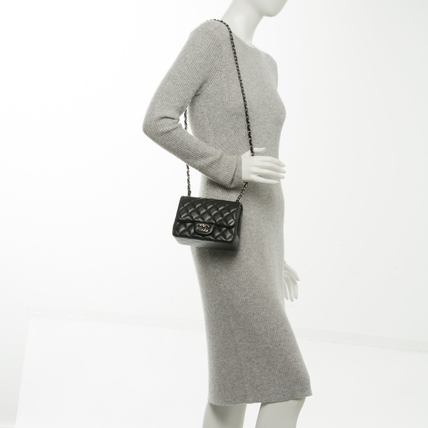 Lambskin Quilted Mini Square Flap Black