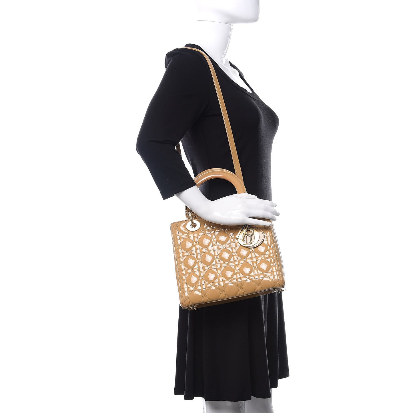 Patent Cannage Medium Lady Dior Beige