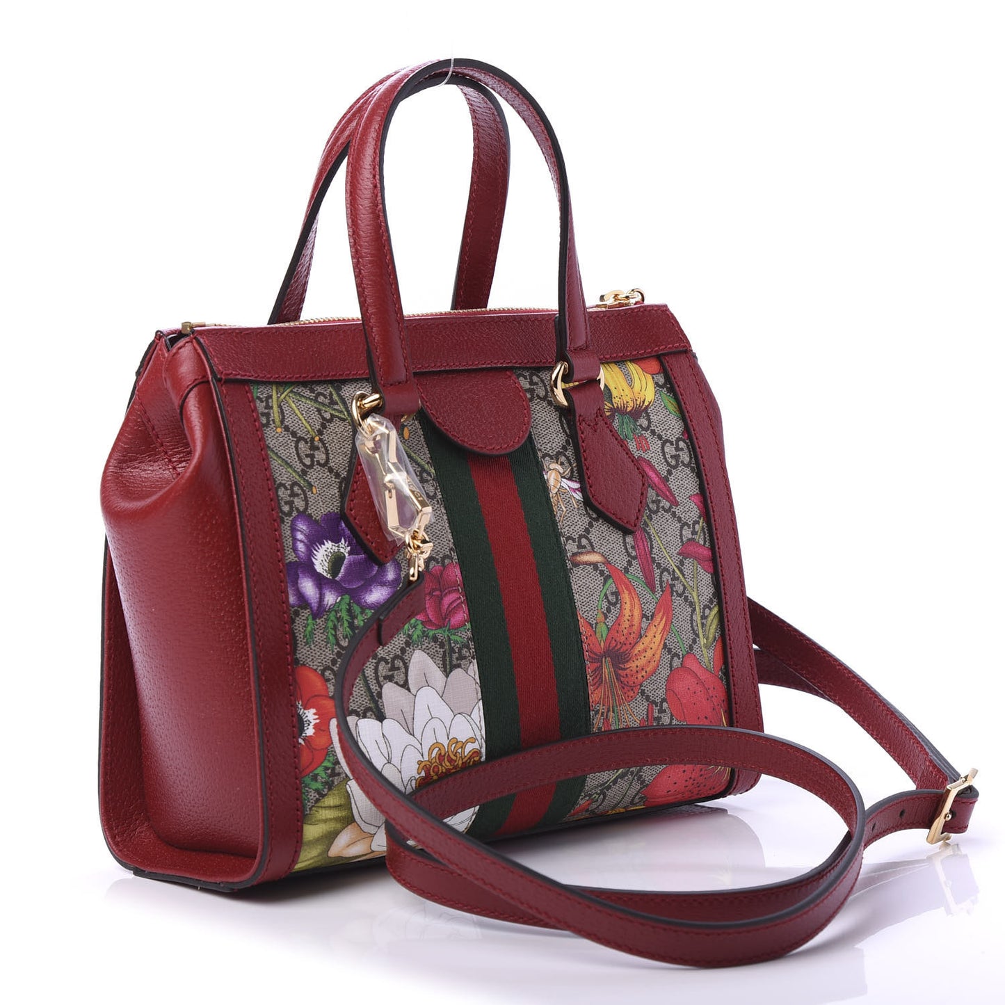 GG Supreme Monogram Flora Web Small Ophidia Tote Bag Red