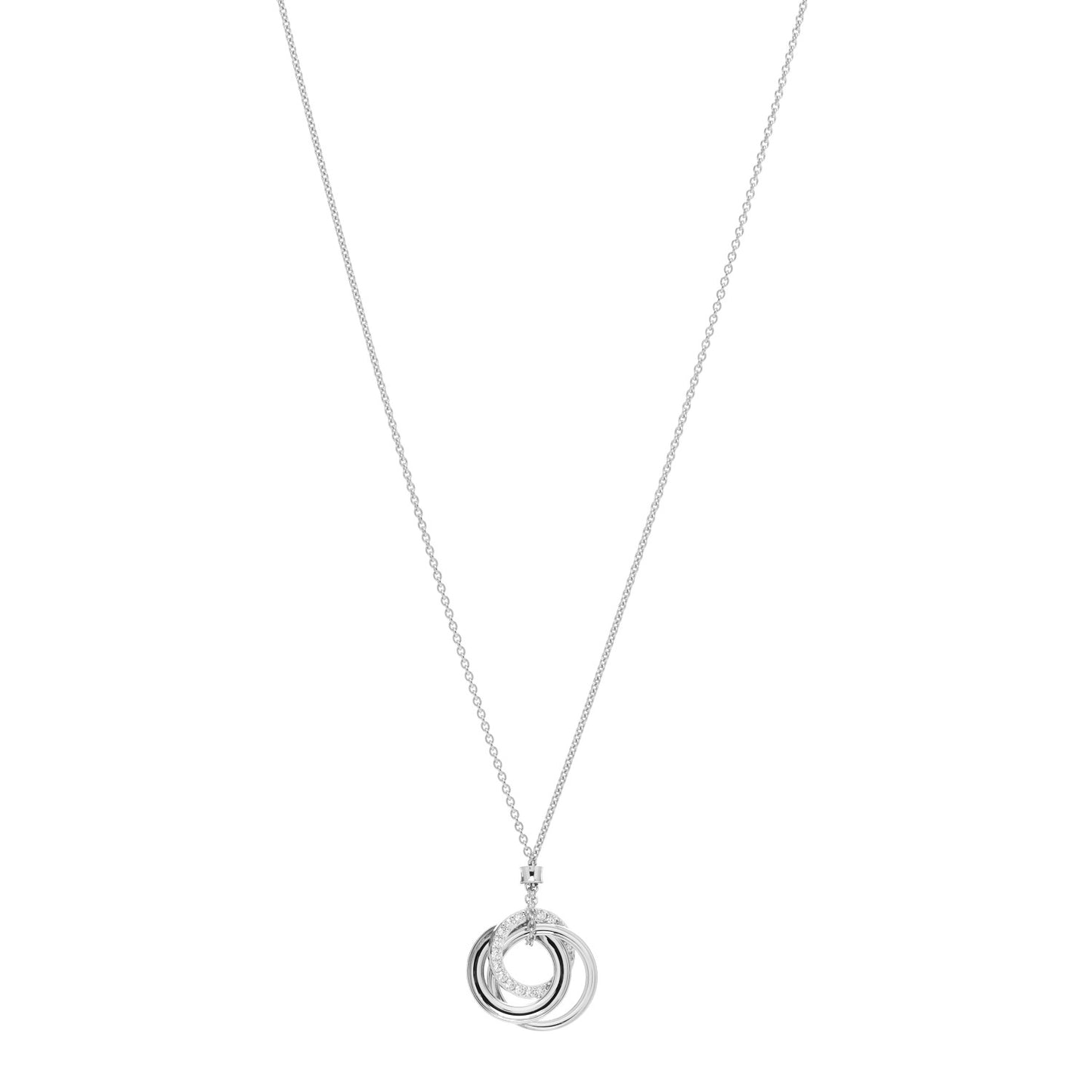 18K White Gold Diamond 1837 Triple Interlocking Circles Pendant Necklace