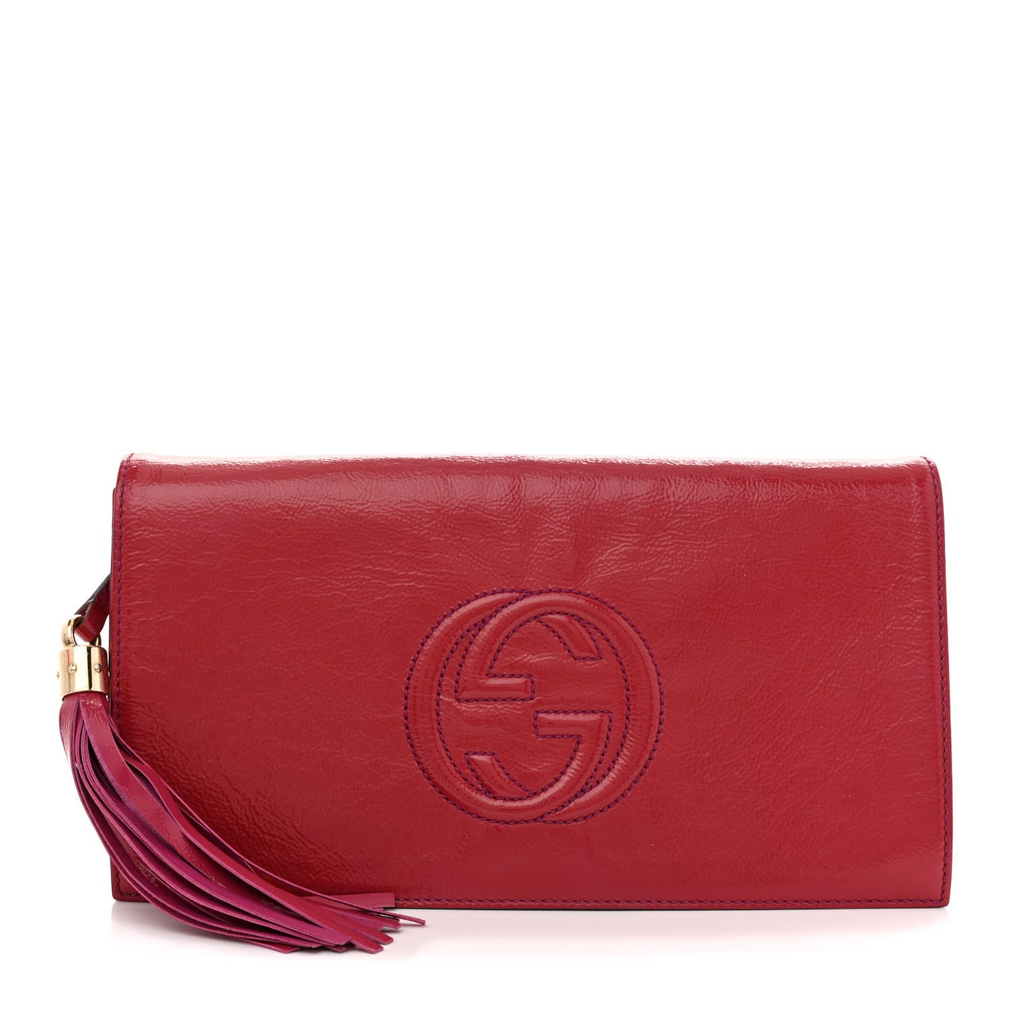 Soft Patent Medium Soho Clutch Fuchsia