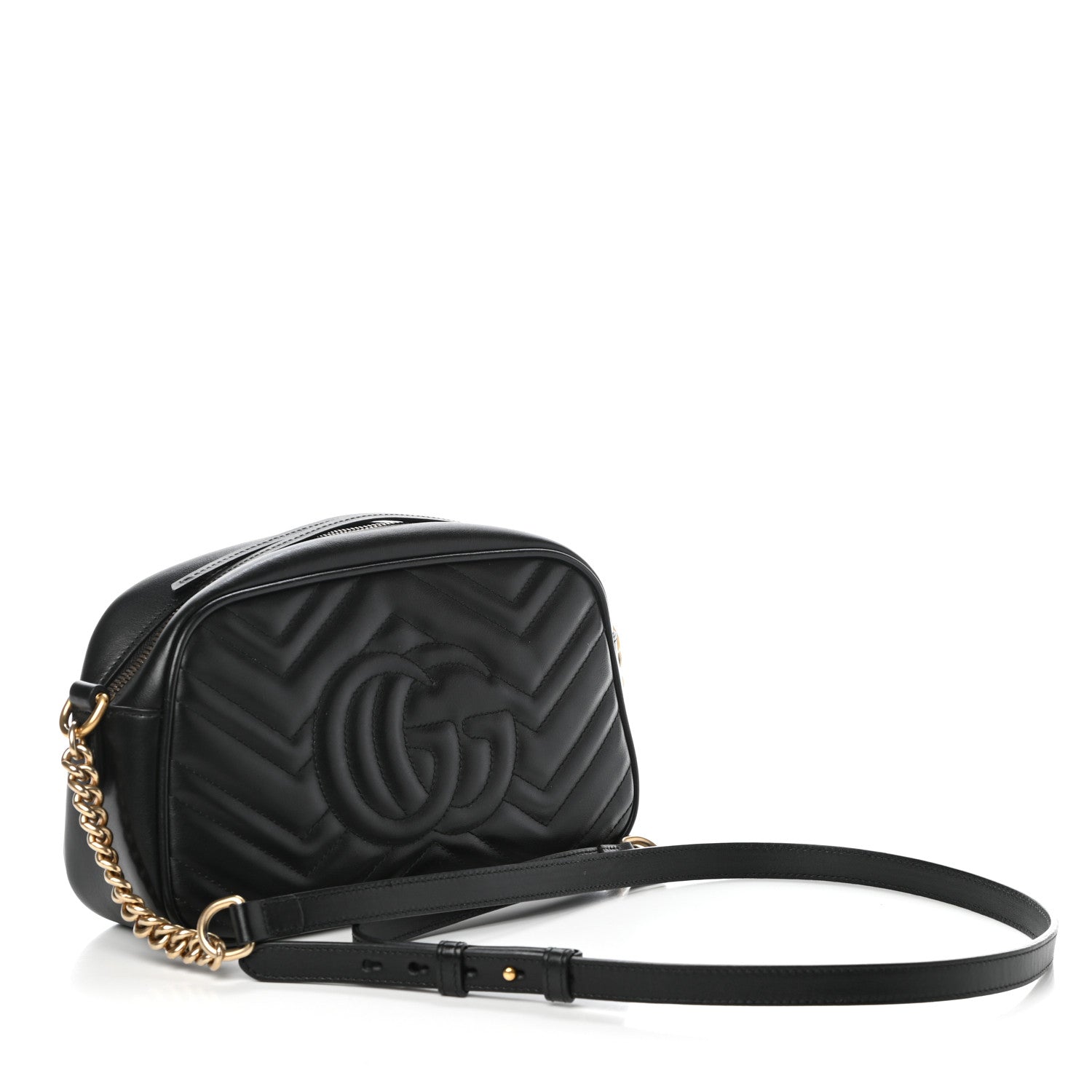 Gucci Calfskin Matelasse Small GG Marmont Chain Shoulder Bag Black 3 of 10