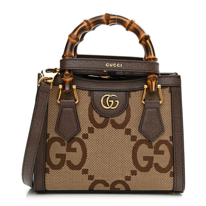 Gucci Monogram Jumbo GG Textured Dollar Calfskin Mini Diana Tote Bag Camel Ebony New Acero 1 of 10