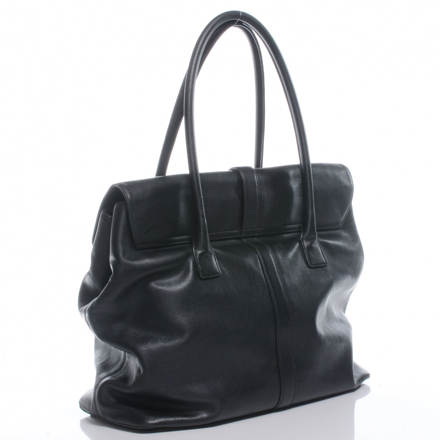 Calfskin Large Flap Shoulder Bag Black