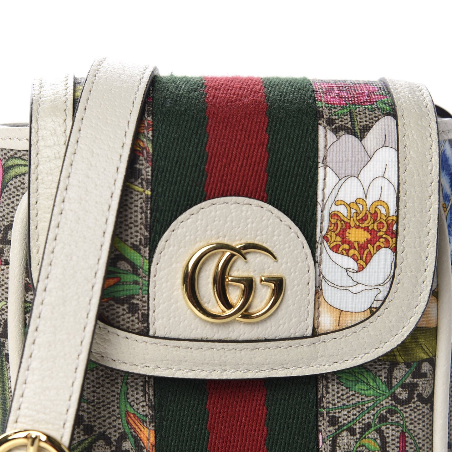 GG Supreme Monogram Flora Web Ophidia Phone Crossbody Bag White