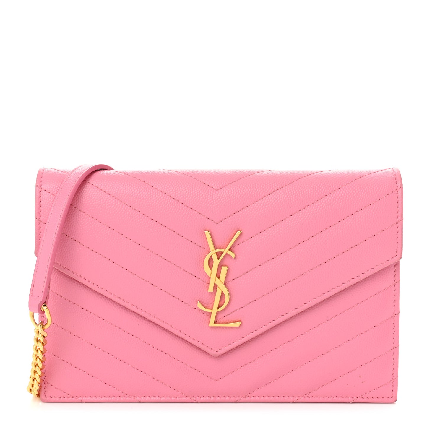 Grain De Poudre Matelasse Chevron Monogram Envelope Chain Wallet Indian Pink