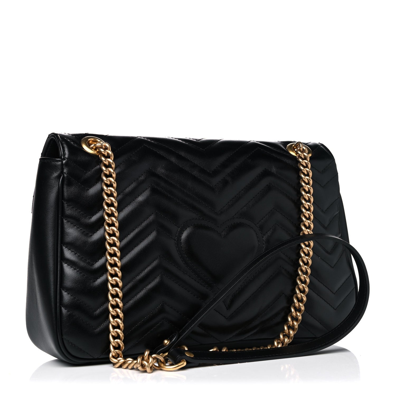 Gucci Calfskin Matelasse Medium GG Marmont Shoulder Bag Black 3 of 10