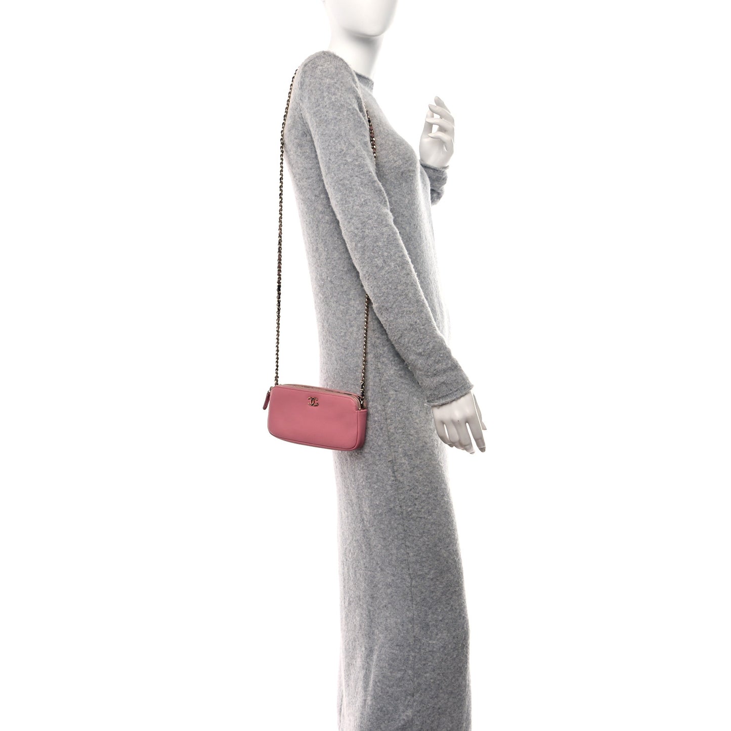 Calfskin Camellia Small Clutch With Chain Pink