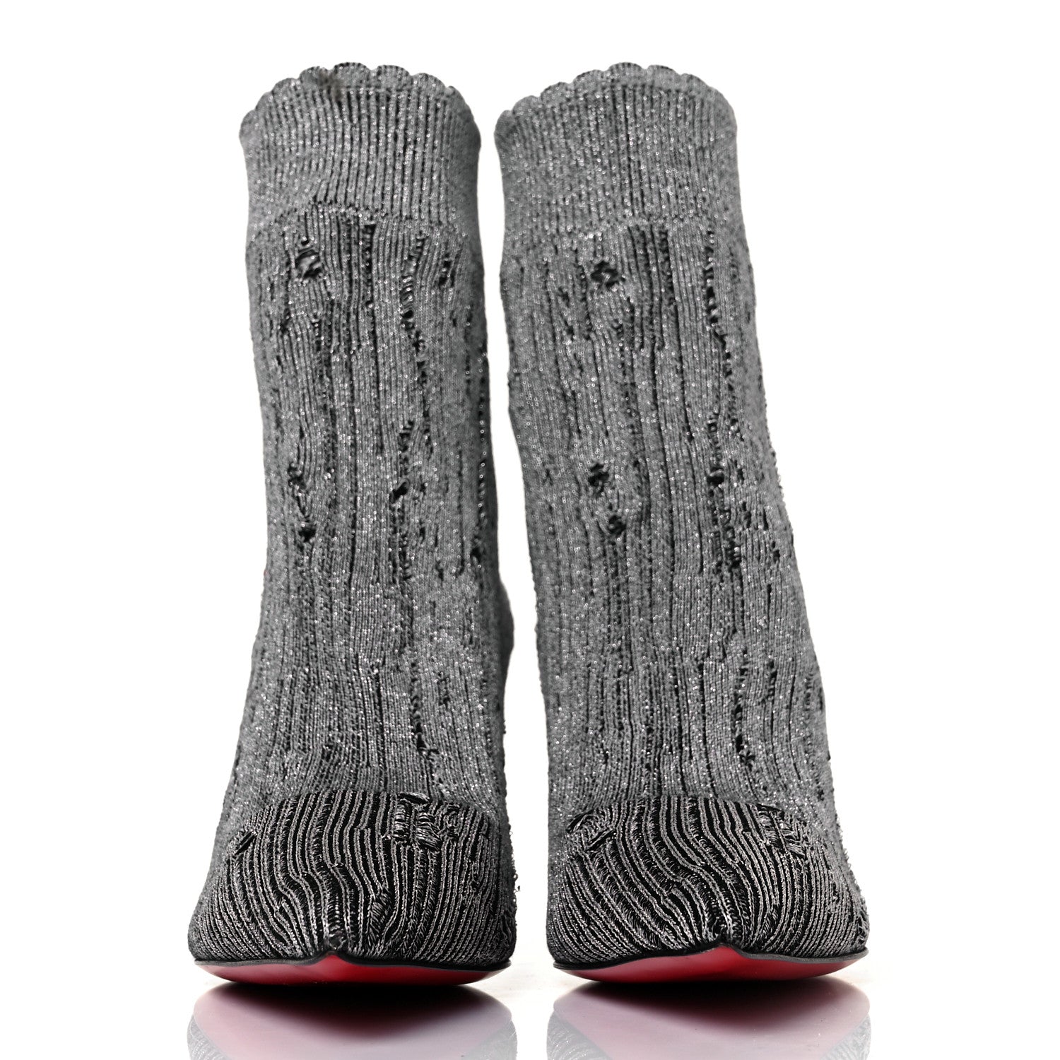 Christian Louboutin Tricot Lurex Sandrine 80 Sock Ankle Boots 36.5 Grey 2 of 8
