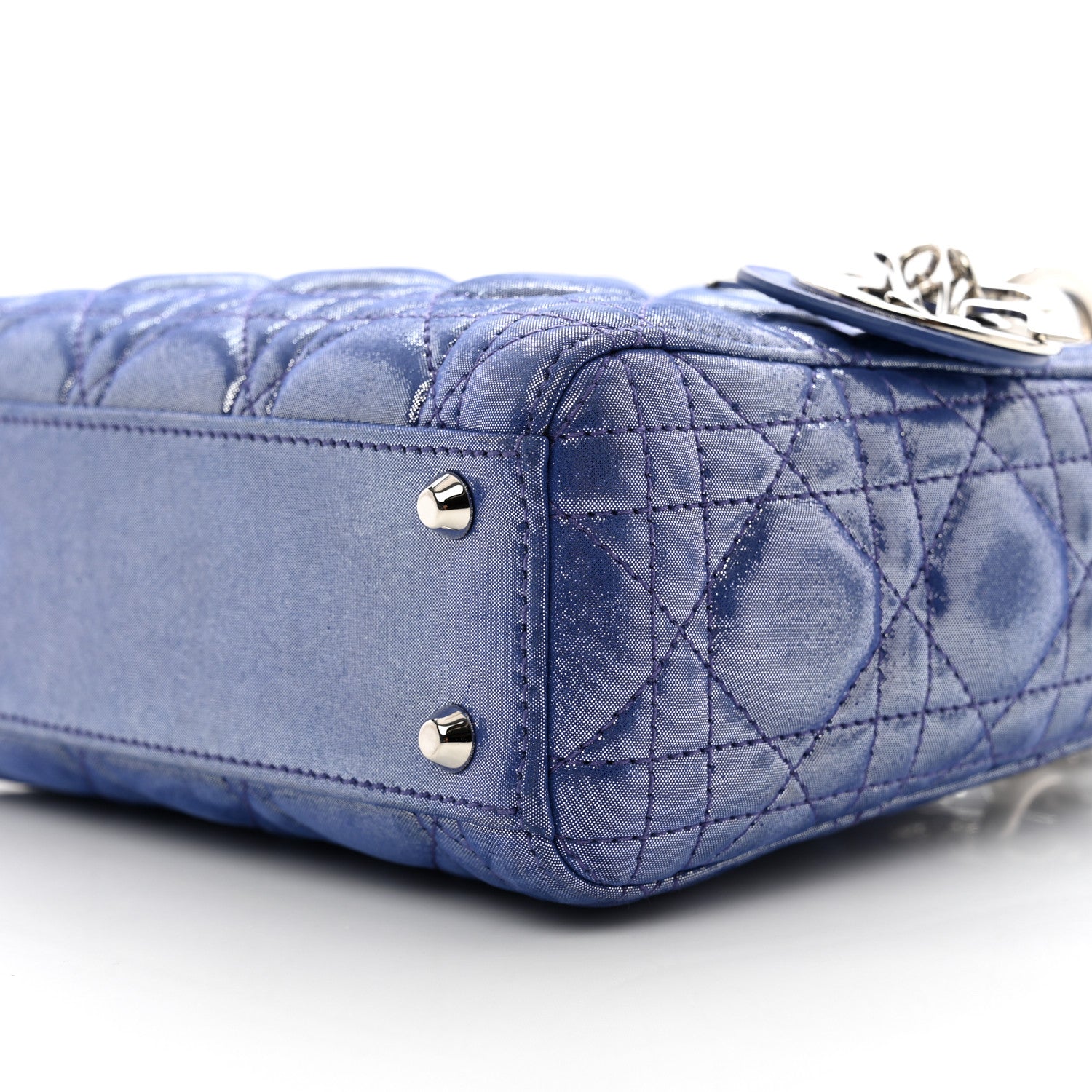 Christian Dior Metallic Lambskin Cannage Mini Lady Dior Dew Bleu 9 of 9