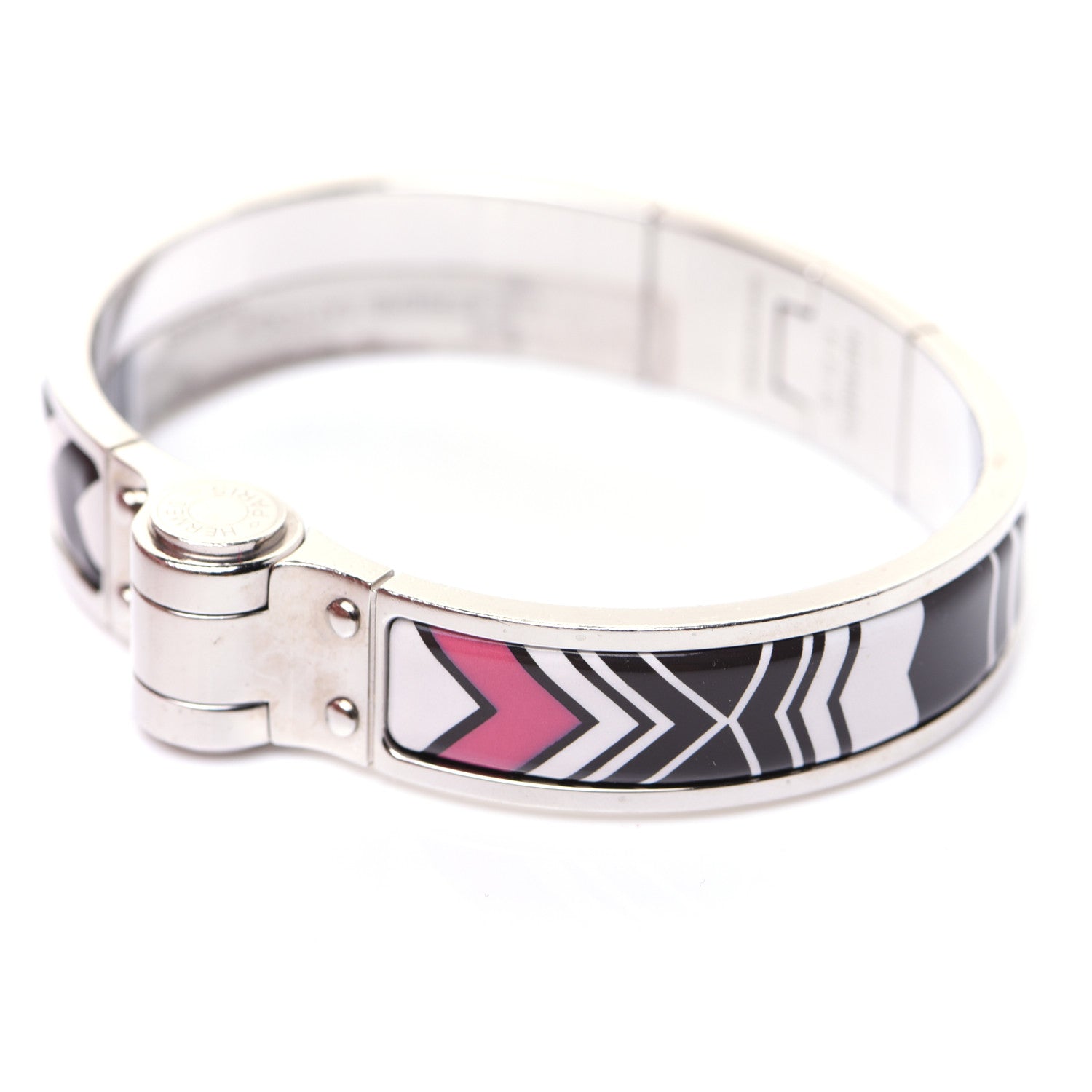 Hermes Enamel Printed Narrow Washington's Carriage Tattoo Hinged Bracelet S Faux Gris 10 of 13