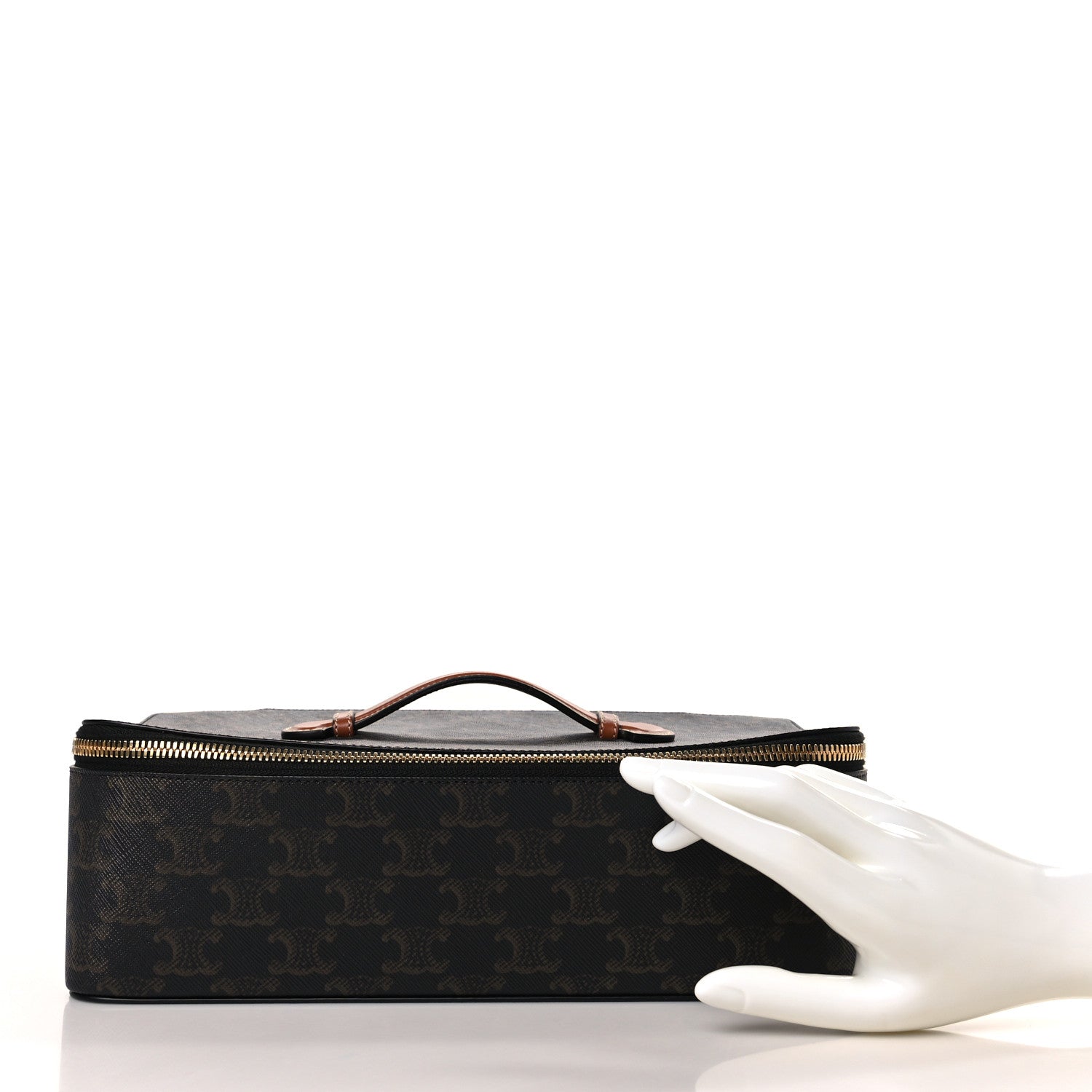 Celine Triomphe Canvas Calfskin Large Top Handle Toiletry Case Tan 2 of 11