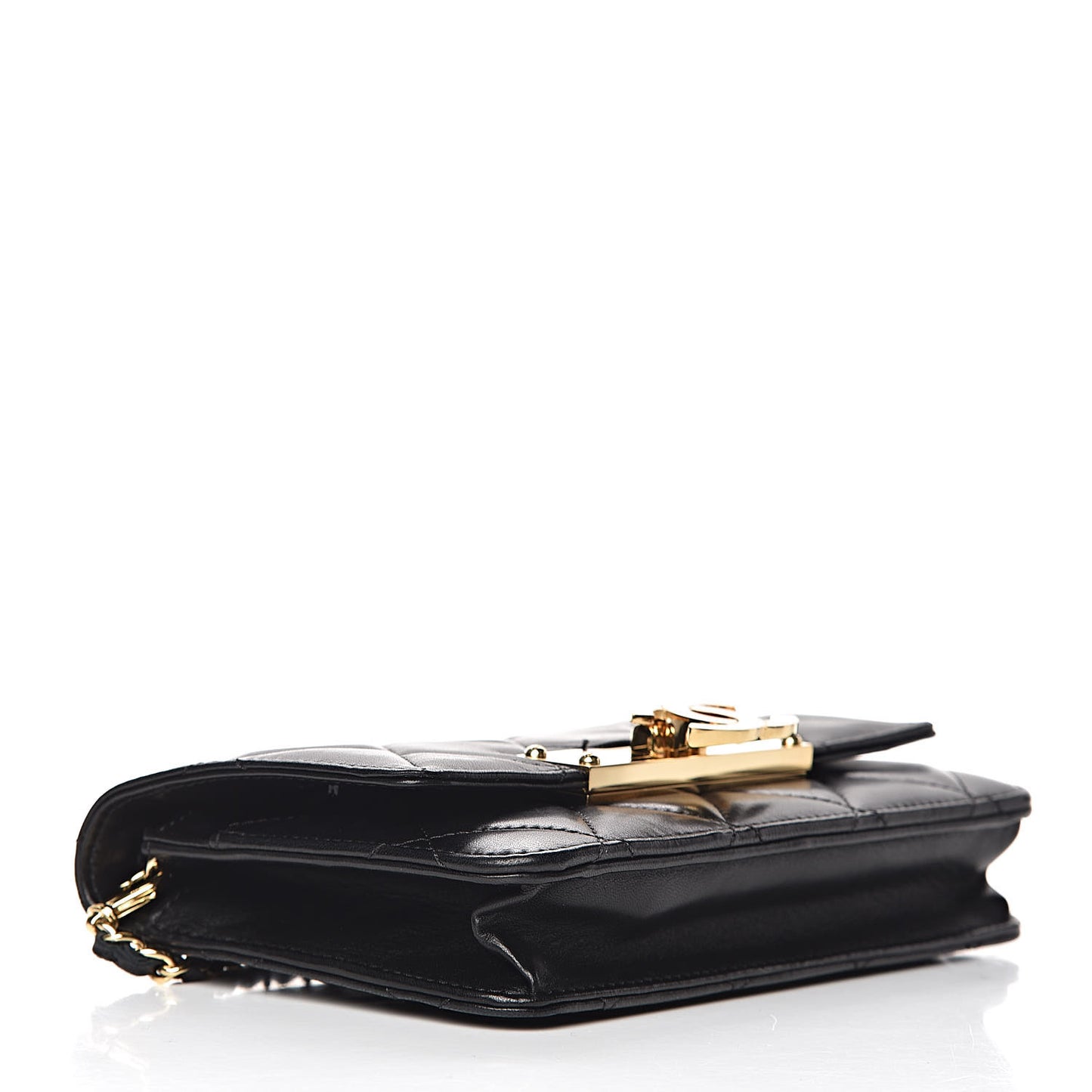 Lambskin Quilted Golden Class Wallet on Chain WOC Black