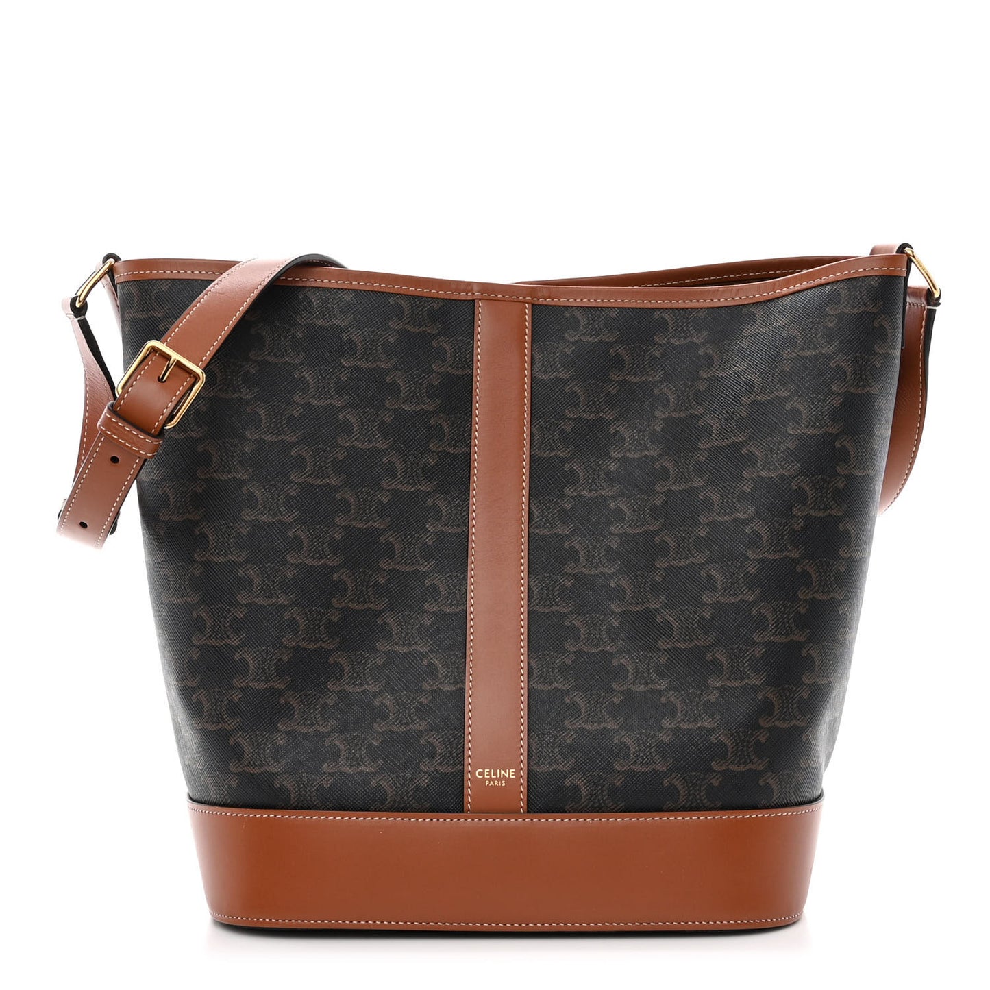 Triomphe Canvas Calfskin Small Bucket Bag Tan