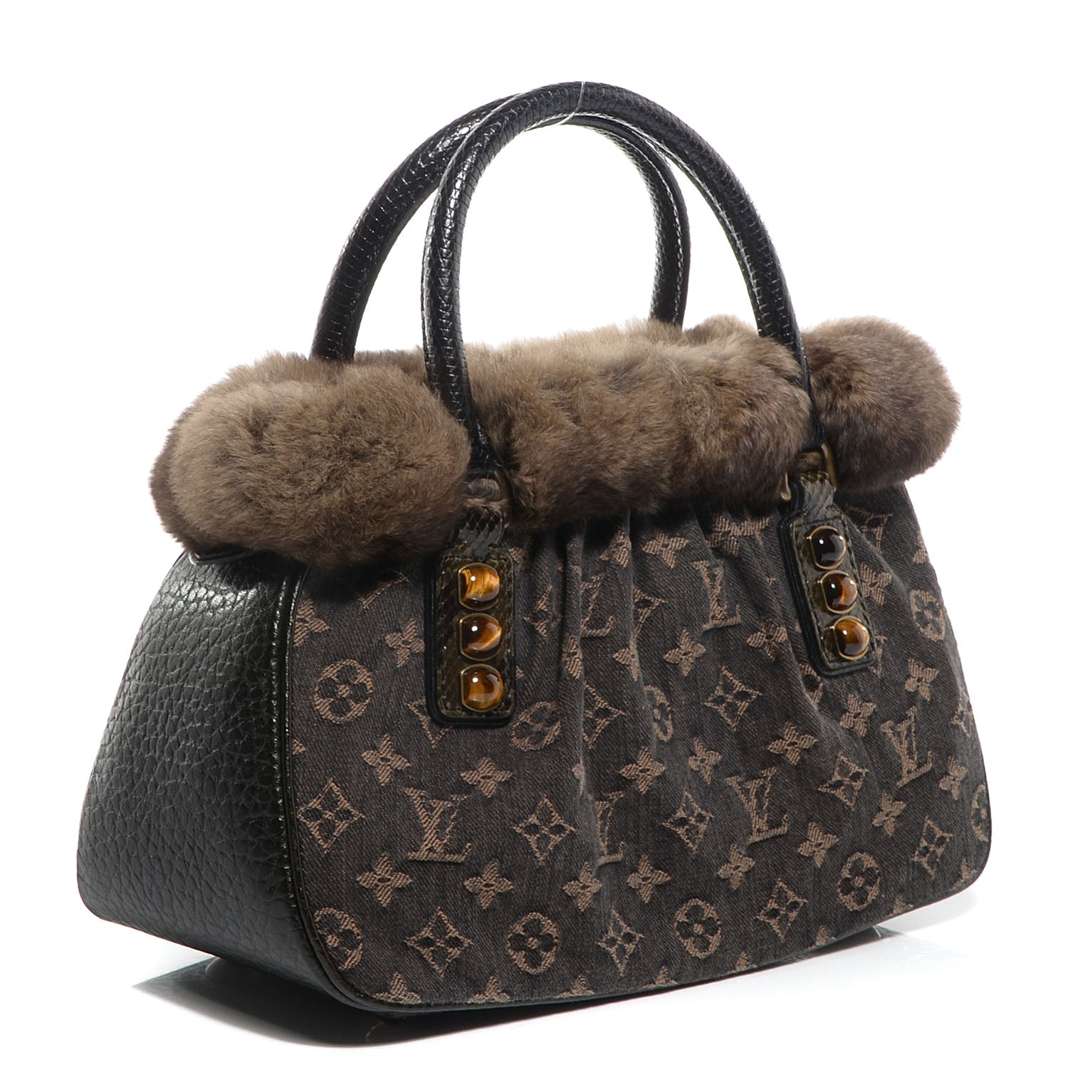 Louis Vuitton Monogram Denim Chinchilla Lizard Trapeze PM 3 of 8