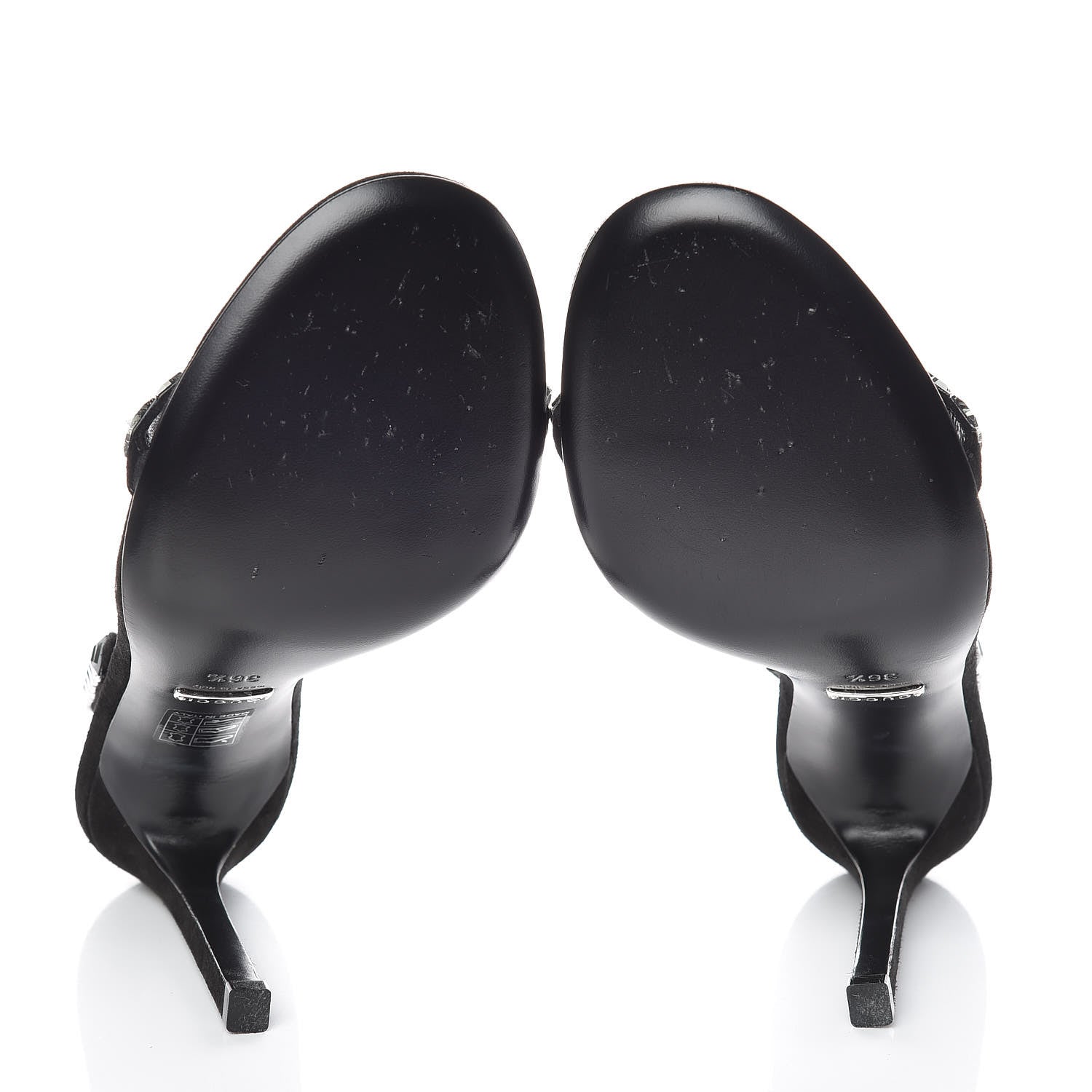 Gucci Kid Scamosciato Crystallo Mallory Slingback Sandal 36.5 Black 5 of 10